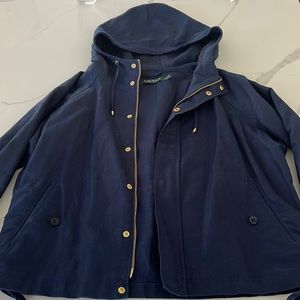 Lauren Ralph Lauren Navy Jacket with hood. Women’s Size Small. Gold hardware.